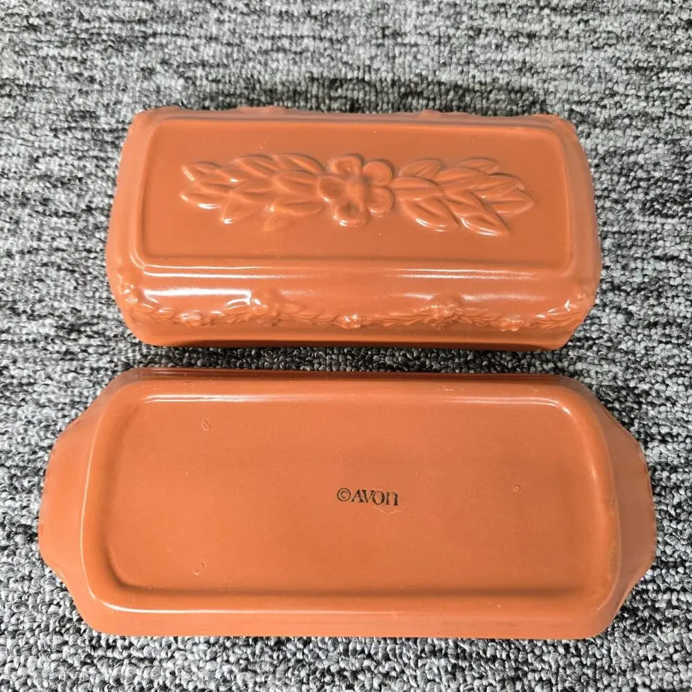Vtg Avon Terracotta Kitchenware Collection Butter Dish Salt & Pepper Shaker Set